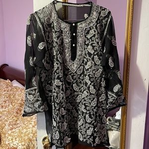 Black hand embroidered top
